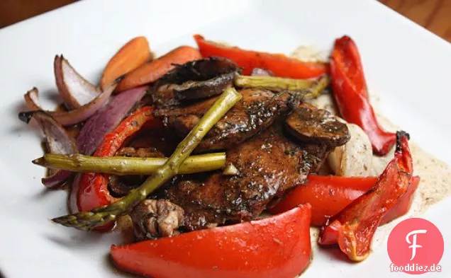 Balsamico-Huhn mit geröstetem Gemüse