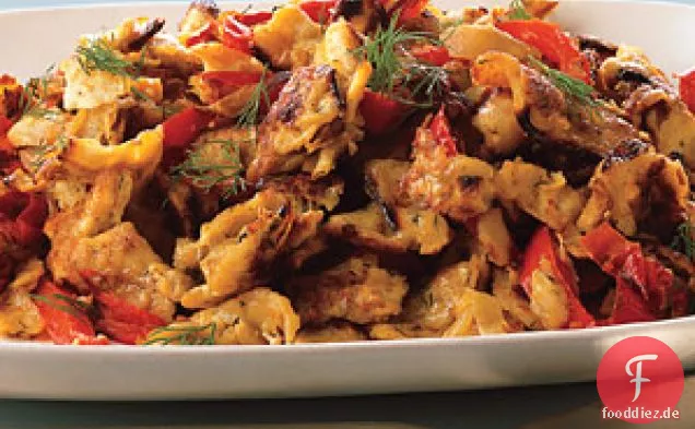 Herzhafte rote Paprika und Zwiebel Matzo Brei