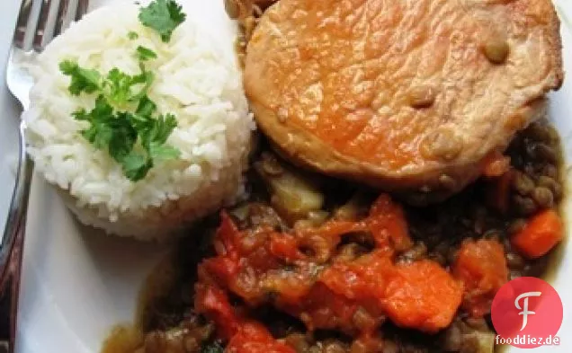 Linsen und Schweinefleischeintopf (Lentejas Estofadas con Cerdo)