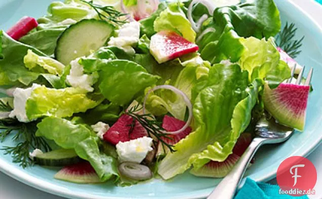Wassermelone Rettich und Ziegenkäsesalat