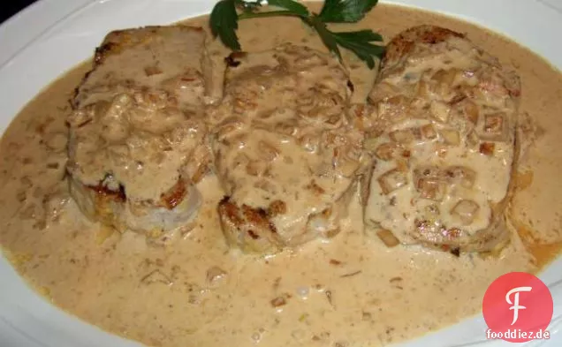 Dijon Schweinelende mit Cognac-Sahnesauce