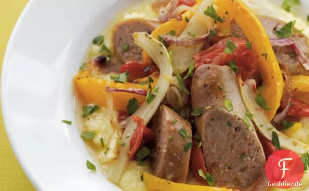 Gebratenes Gemüse & italienische Wurst mit Polenta