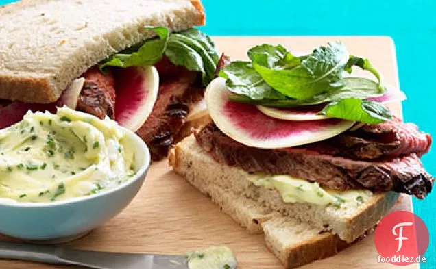 Steak und Wassermelone Rettich Sandwiches