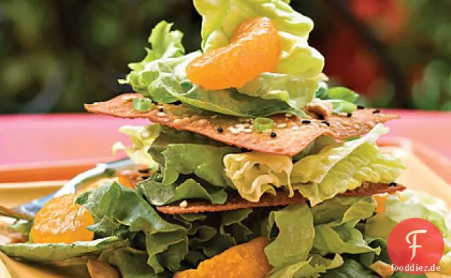 Knuspriger Sesam-Salat-Stapel