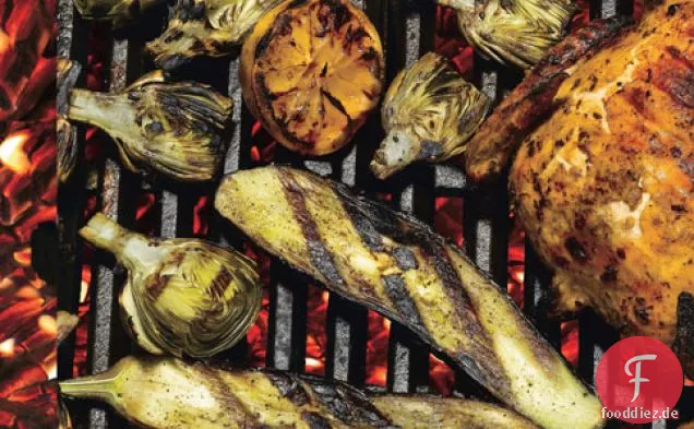 Gegrillte Zitronen, Baby-Artischocken Und Auberginen