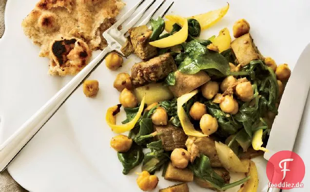 Curry-Auberginen mit Kichererbsen und Spinat