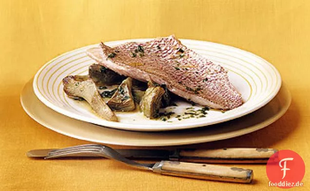 Gebratener Snapper mit Artischocken und Zitrone