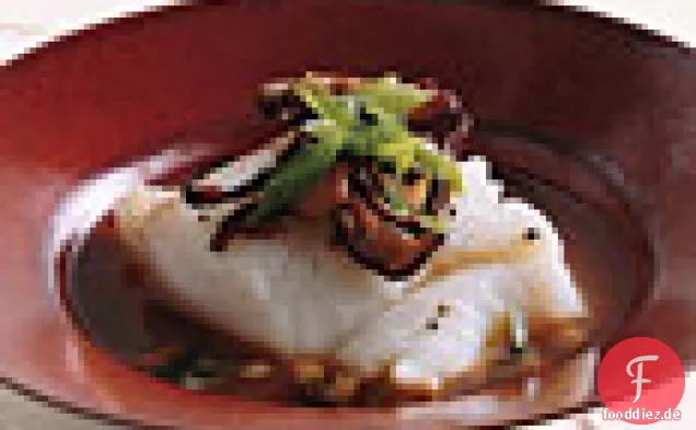 Gebratener Kabeljau mit Shiitakes in Miso-Brühe