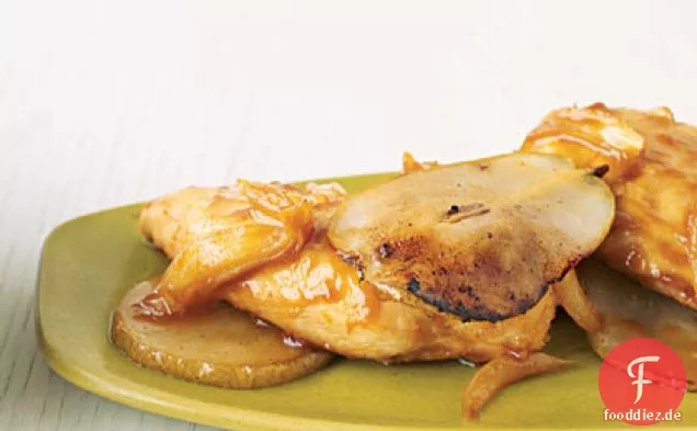 Orange-glasiertes Huhn mit Birnen
