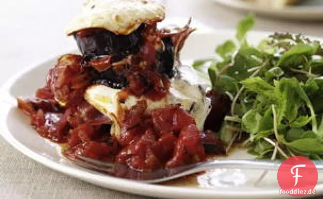 Gegrillte Auberginen- und Capicola-Stapel