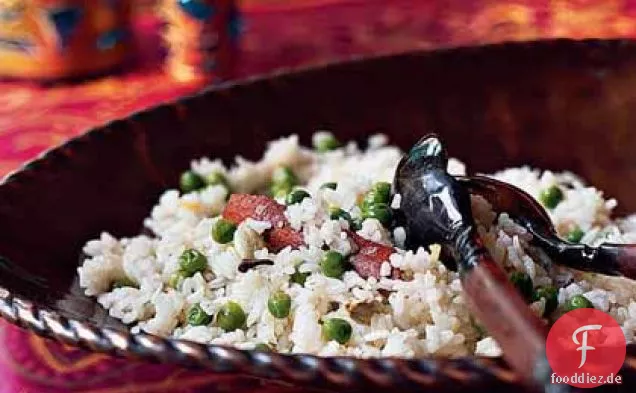 Gewürzter Basmati-Pilaw mit Gartenerbsen