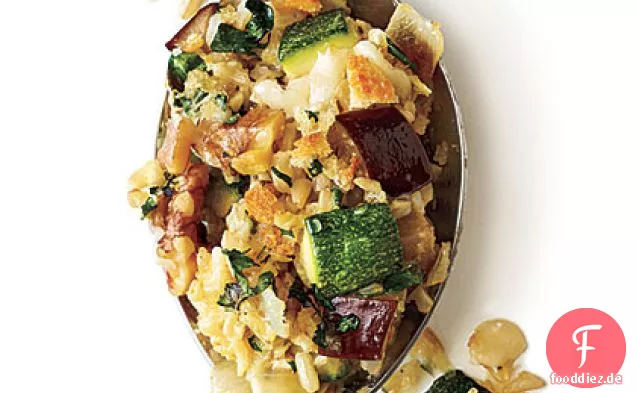 Cheesy Brauner Reis Gratin mit Zucchini und Auberginen