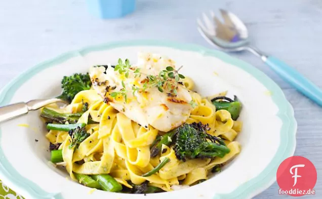 Linguine Mit Kabeljau Und Baby-Brokkoli