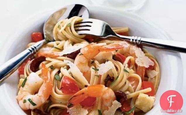 Garnelen und Brie Linguine