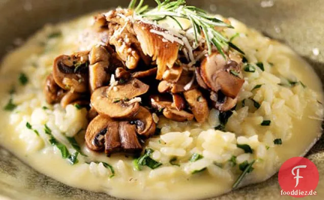 Geräucherte Gouda-Risotto mit Spinat und Pilzen