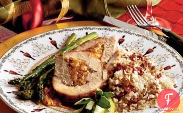 Gewürzte und gefüllte Schweinelende mit Apfelweinsauce