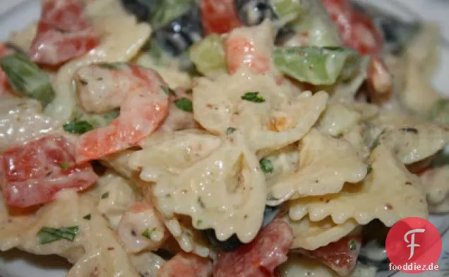 Garnelen mit Fliege Nudelsalat