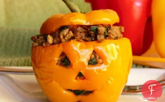 Mini gefüllte Jack-O-Laternen oder Halloweegan Paprika
