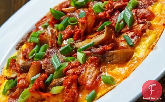 Kimchi, Speck und Shiitake-Pilz-Omelett