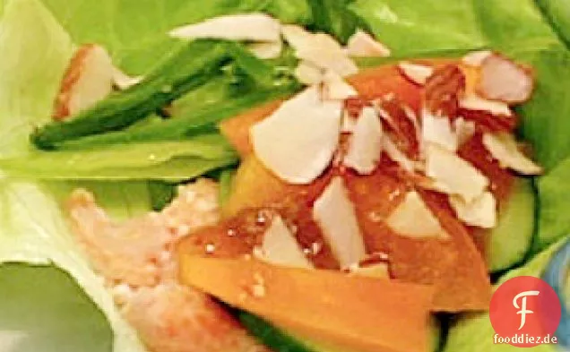 Leichte pochierte Lachs-Salat-Wraps mit einer Aprikosen-Dip-Sauce