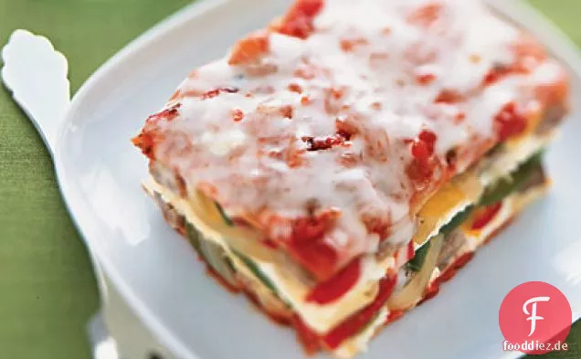Wurst, Paprika und Zwiebel Lasagne