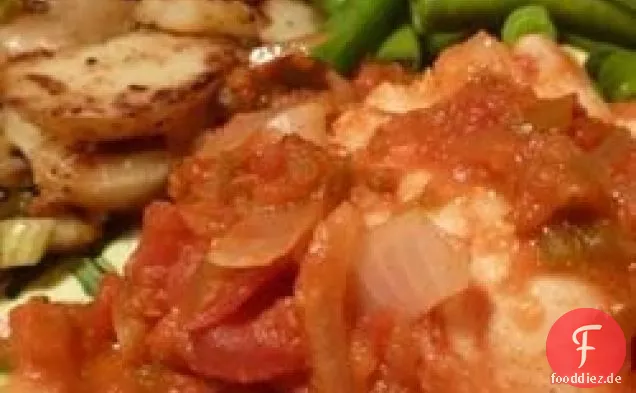 Kabeljau in Tomaten mit Rotwein