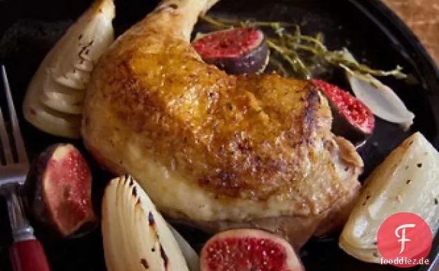 Geschmortes Huhn und Feigen mit Honig Gastrique