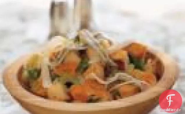 Weiße Sardellen, Parmesan & gegrillter Brotsalat