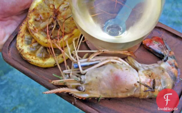 Knoblauch Parmesan Garnelen mit Gegrillten Zitronenscheiben