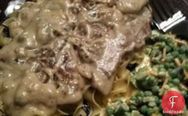 Schweinekoteletts mit saurer Sahne und Pilzsauce