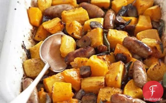 Butternut Squash Mit Würstchen & Kastanien