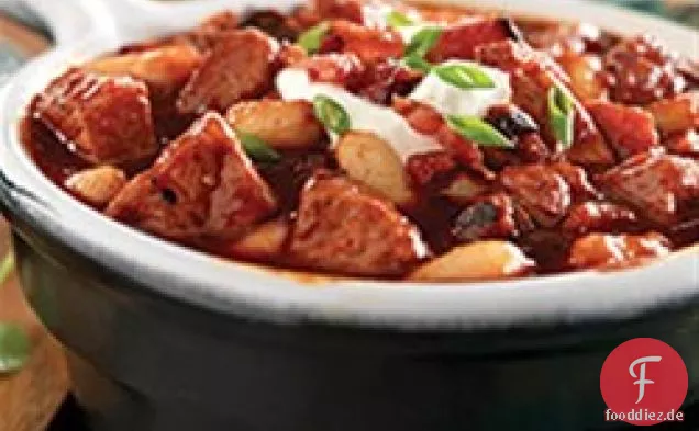 Rauchiges Schweinefleisch, Speck und weiße Bohnen Chili