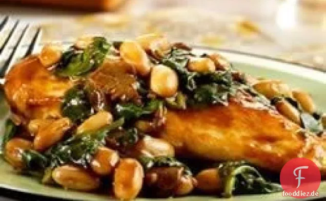 Balsamico-Huhn mit Weißen Bohnen und Spinat