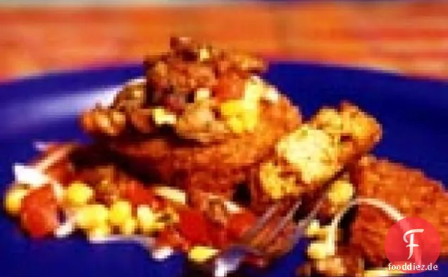 Couscous-Krapfen mit frischem Mais und Tomatensalsa