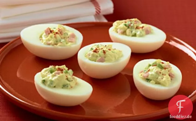 Teuflische Eier mit cremiger Paprika und Schinken