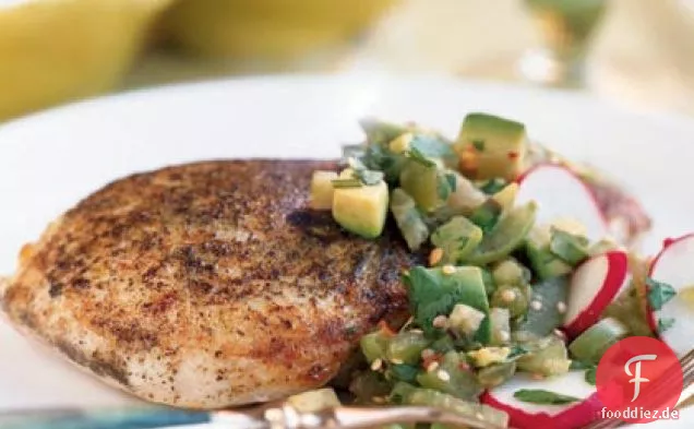 Gebratenes Huhn mit Tomatillo-Avocado-Salsa