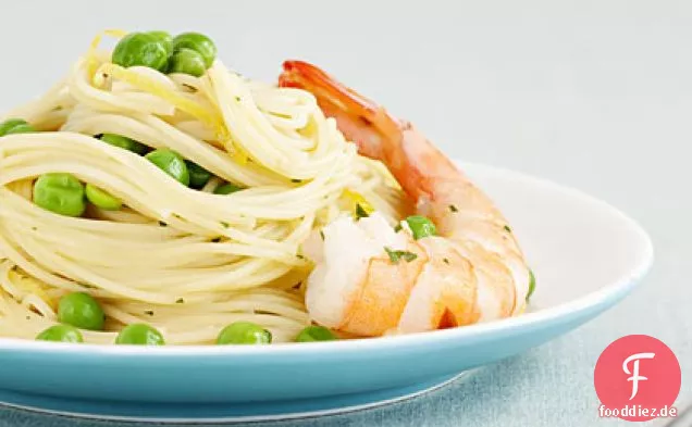 Pasta Mit Garnelen und Erbsen