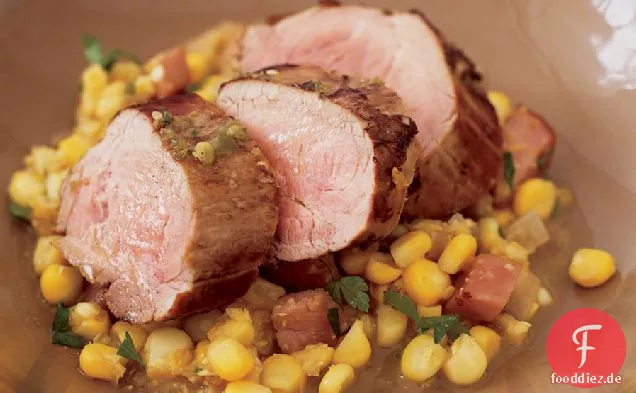 Glasiertes Schweinefilet mit Kreuzkümmel-Mais-Püree