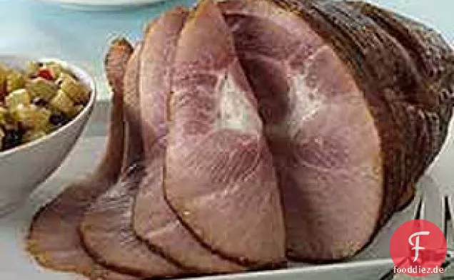 GRAUER POUPON-Glasierter Schinken mit Birnenkompott