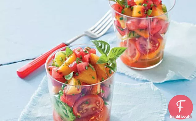 Wassermelone-Pfirsich-Salsa und Tomaten