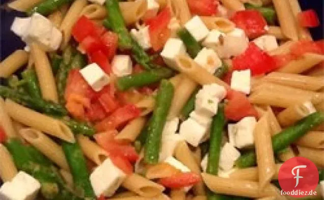 Zitrone, Knoblauch und Spargel Warmer Caprese Nudelsalat