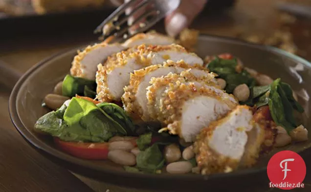 Italienisches Parmesan-Hähnchen mit toskanischem Spinatsalat