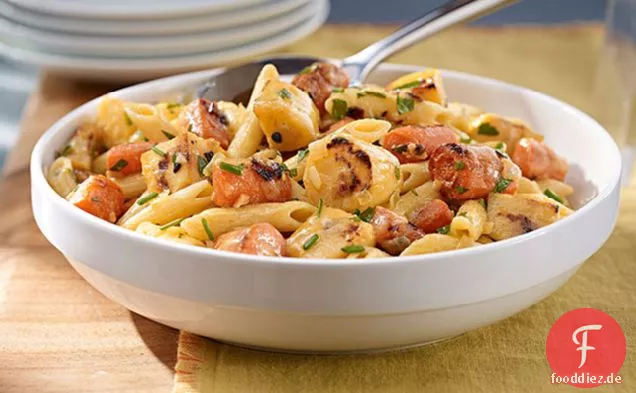 Geröstetes Wurzelgemüse und Nudelsalat