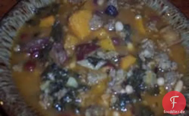 Gebratenes Gemüse und Grünkohlsuppe