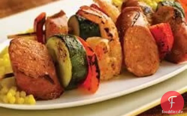 Gegrillte Chipotle Chorizo Huhn Wurst & Garnelen Kabobs