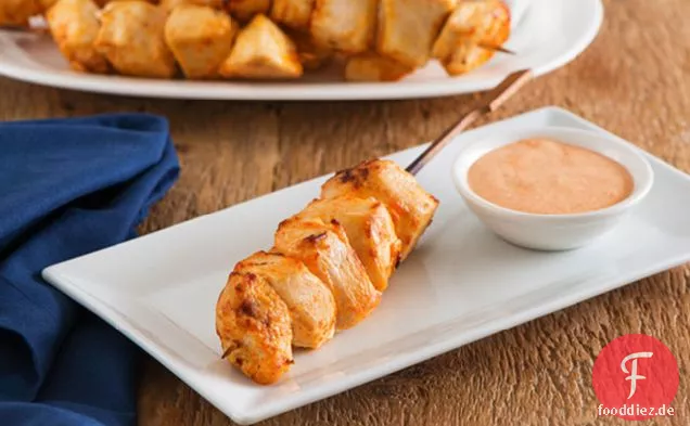 Hühnchen und geröstete Paprika-Spieße