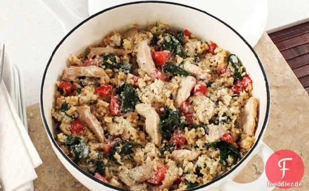 Cremiger Reis, Huhn & Spinat Abendessen