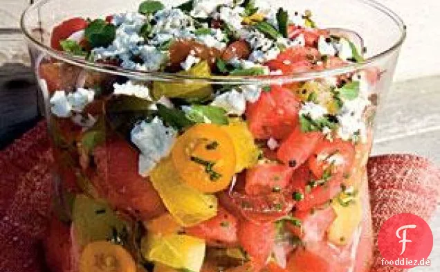 Wassermelone, Erbstück Tomate und Feta-Salat