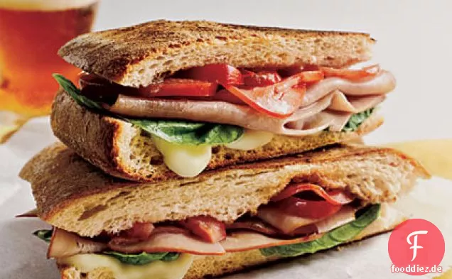 Mozzarella, Schinken und basilikum-Panini
