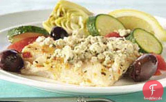 Mediterraner gebackener Fisch mit Oliven & Artischocken